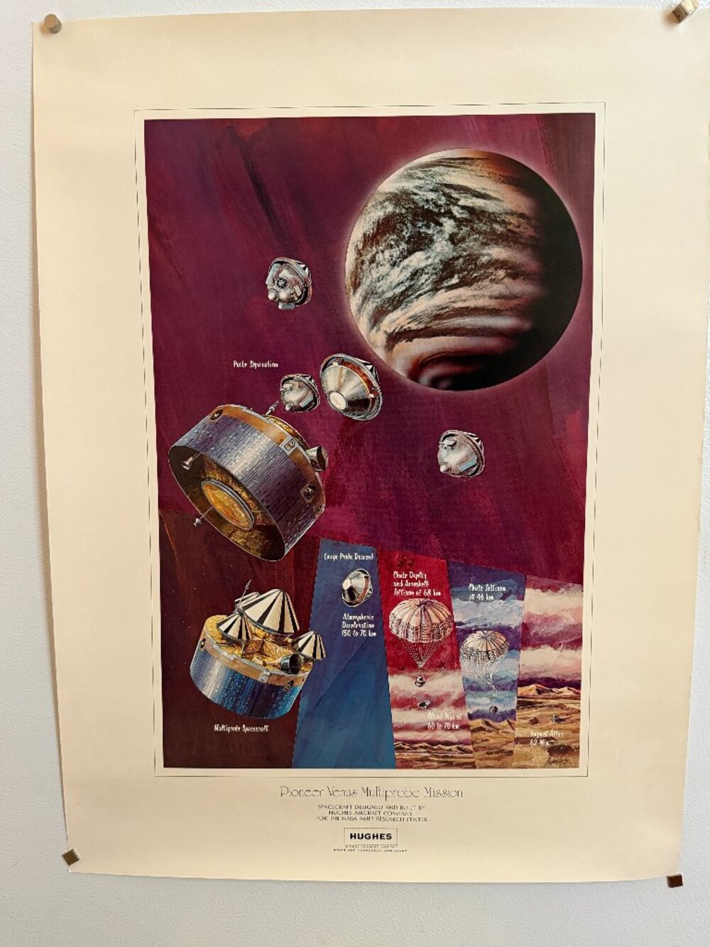Vintage Nasa Hughes Pioneer Venus Multiprobe Mission Poster 24" x 18" 4 color